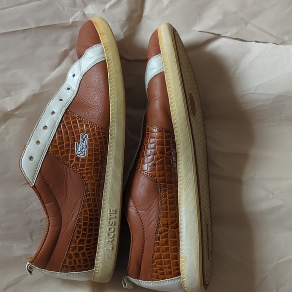 Lacoste brown leather sneakers with croc detail Sz 12 - Picture 11 of 16